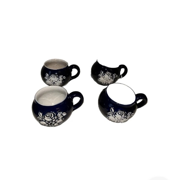 Vintage German Wick-Werke Mug Beer Stein wildflowers Blue Cobalt 4 pc - Picture 3 of 11